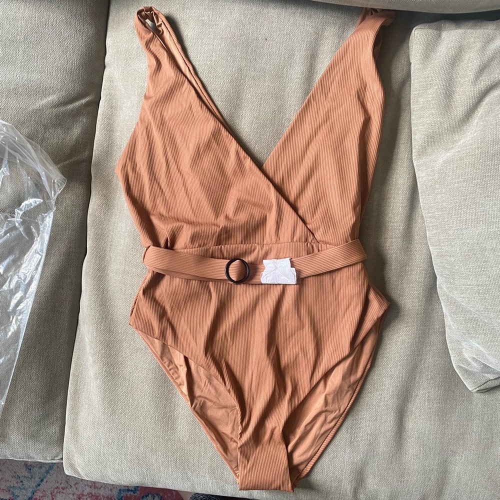 🥥 Onia Michelle One Piece Bathing Suit Solid Rib in Mocha Sz L